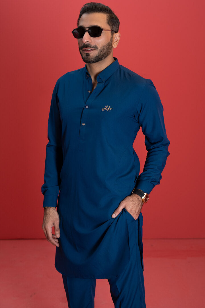 Teal blue wash n wear kurta pajama Humayun Alamgir
