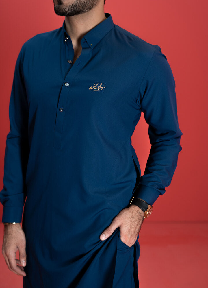 Teal blue wash n wear kurta pajama Humayun Alamgir