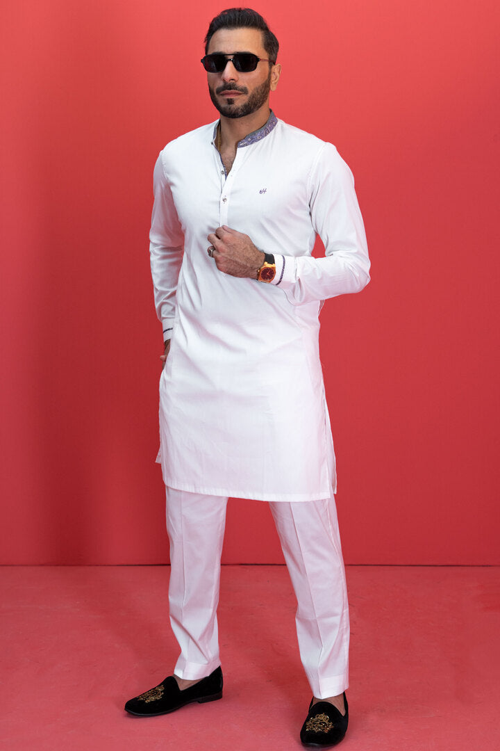 White Stretchable Kurta Pajama Humayun Alamgir S