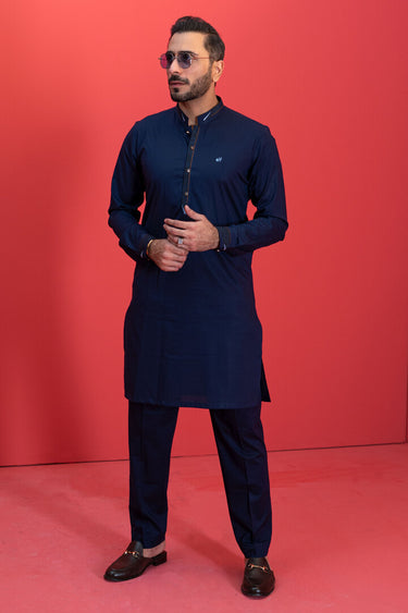 Navy Blue Cotton Kurta Pajama Humayun Alamgir Small