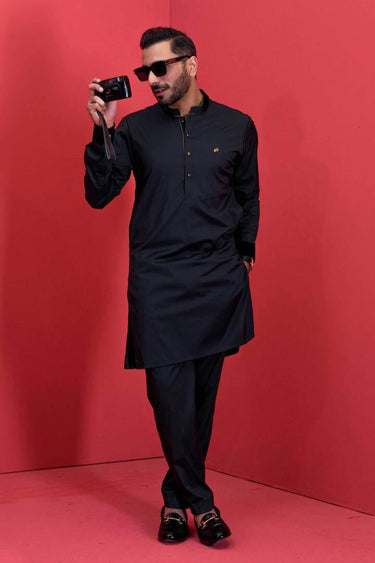Black Stretchable Kurta Pajama Humayun Alamgir S