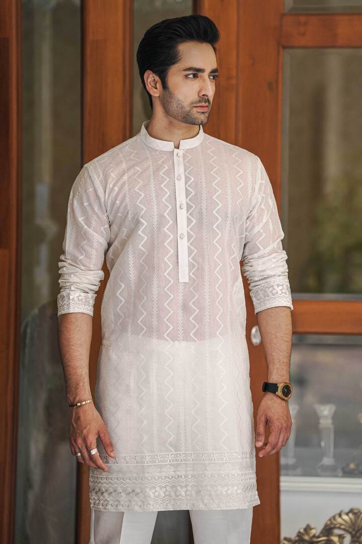 White Sherwani Collar Kurta Pajama