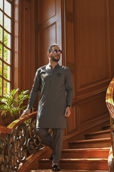 Charcoal Grey Kurta Pajama Humayun Alamgir S
