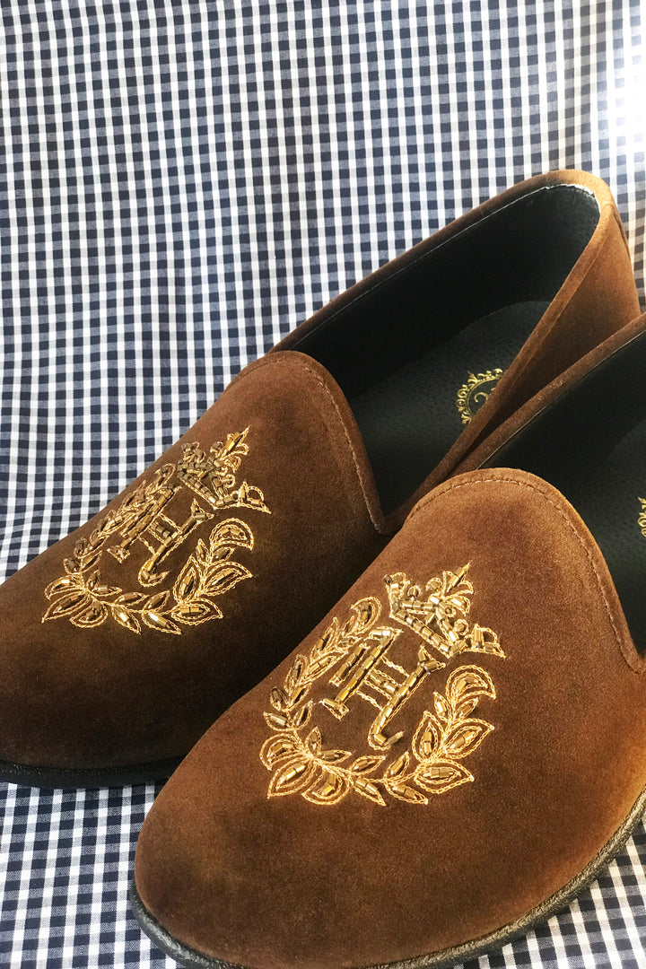 Brown velvet Pumps Humayun Alamgir