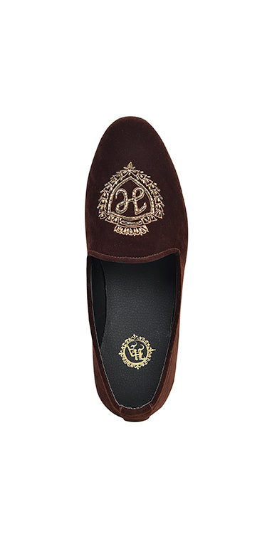 Brownish Velvet Pumps Hand Embroidered Copper Cut & Seeds Shoes humyaunalamgir