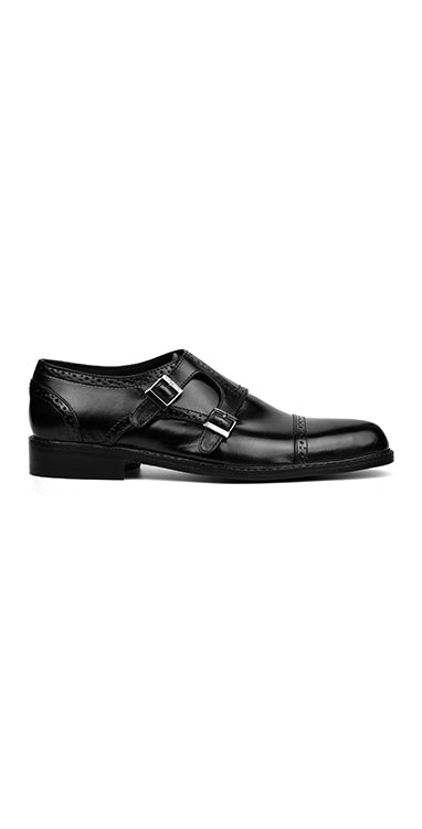 Midnight Black Leather Double Monk Strap Formal Shoes humyaunalamgir