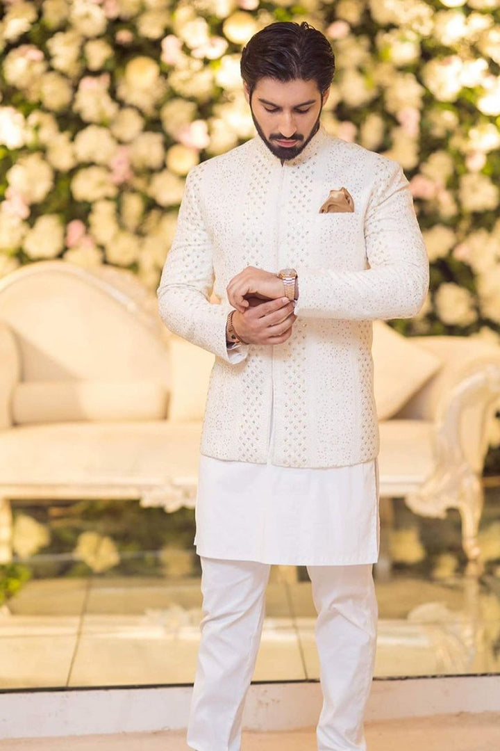 White Sequence Prince Coat – Humayunalamgir - Main Image