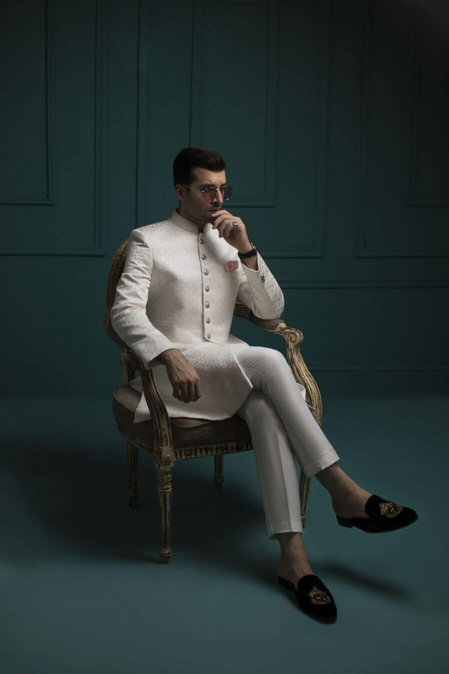 White Diamond Self Embossed Sherwani humyaunalamgir