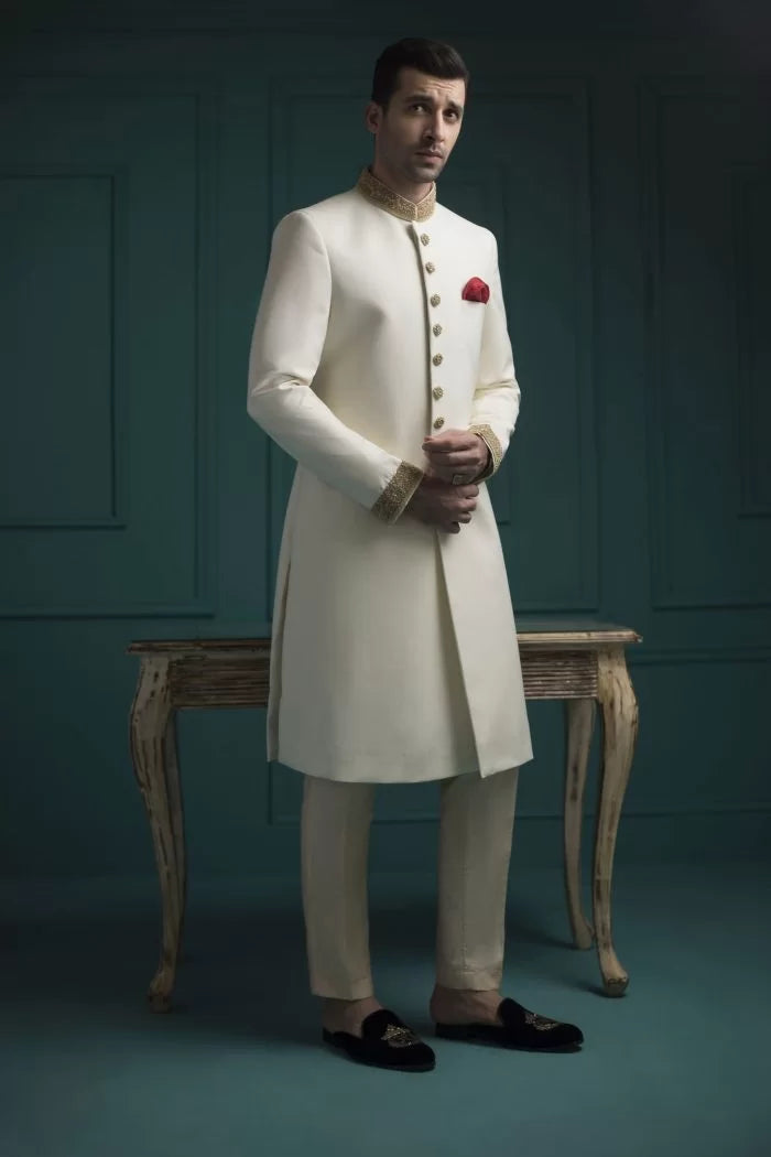 Off White Vital Suiting Fabric Sherwani Brand Shoot humyaunalamgir XL